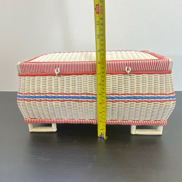 Sewing box in plastic and natural fiber, wooden basket, four feet case, jewelry - Picture 8 of 10